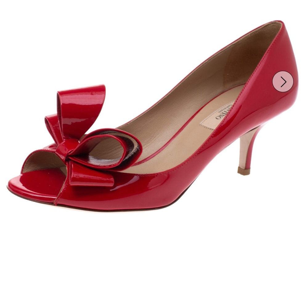 Valentino Red Peep-Toe Heels with Bow